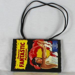 FAMOUS FANTASTIC MYSTERIES COMIC BOOK SHOULDER PURSE CHEETAH FAUX FUR SIDES